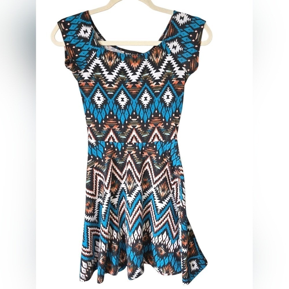 Wet Seal Geometric‎ Aztec Print Dress Youth/Junior XS 95% Polyester 5% Spandex